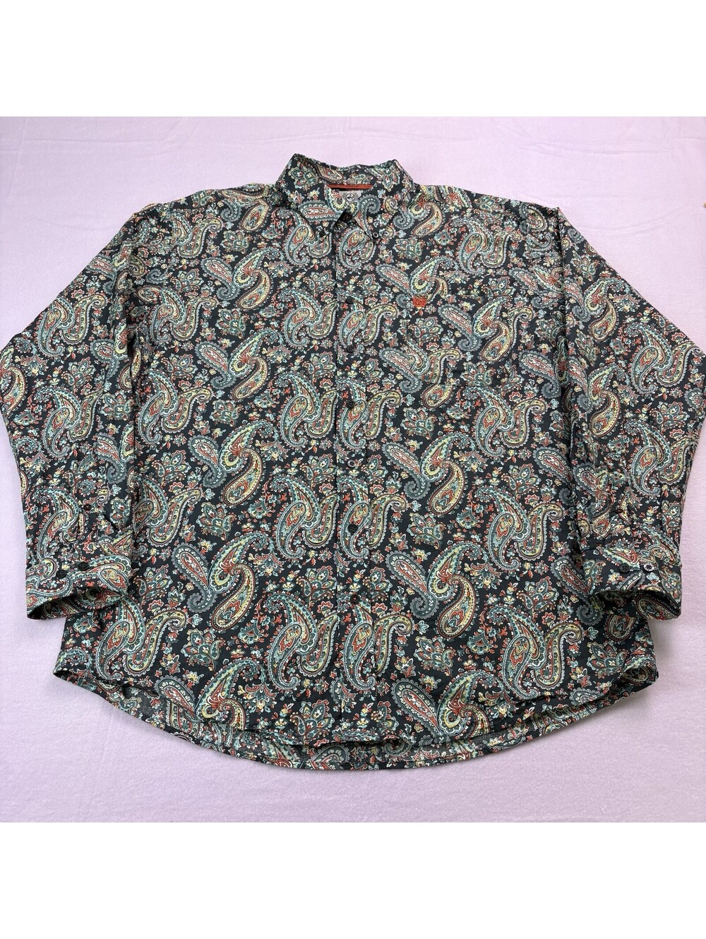 Cinch Paisley Patterned Button Down Long Sleeve Short Size Large